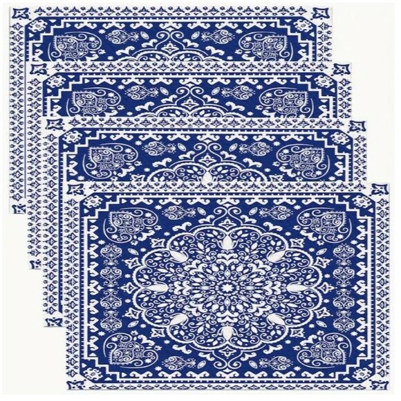 4 Piece Placemat Set 12x18in Polyester Blue Boho - Picture 3 of 3